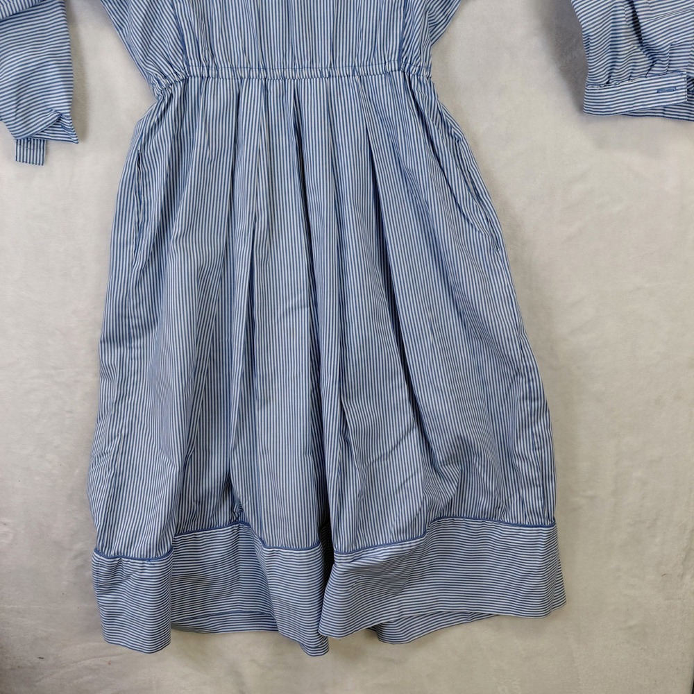 Vintage John Roberts Blue White Striped Cotton Midi Dress Puffy Sleeve Womens 8 - Picture 3 of 9